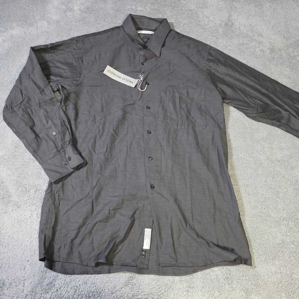 Paolo Mondo Mens 16 32/33 Dress Shirt Charcoal Grey Textured Cotton Button Down